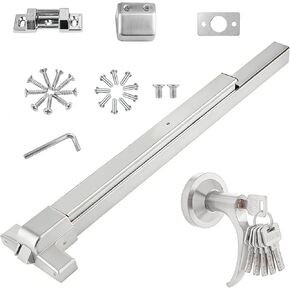 قفل باب شريط الدفع مع 6 مفاتيح، أجهزة باب خروج الطوارئ مقاس 31 بوصة مع مقبض، جهاز خروج الذعر بشريط الدفع التجاري من الألومنيوم يناسب الأبواب الخشبية والمعدنية مقاس 31 بوصة - 47 بوصة، متوافق مع اليسار/اليمين in Kuwait