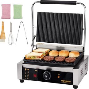 Bonnlo 811E Commercial Sandwich Make, 2200W Stainless Steel Countertop Panini Press Grill with Adjustable Temp 122°F–572°F, For Steak, Burgers, Home & Restaurant Use, 110V, Silver in Kuwait