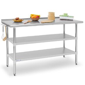 طاولة تحضير من الفولاذ المقاوم للصدأ مقاس 24 × 60 بوصة من Hally مع باكسبلاش، معتمدة من NSF، ورفوف سفلية قابلة للتعديل وخطاف قابل للإزالة للمطبخ والمطعم والمرآب in Kuwait