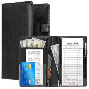 Server Book for Waitress, Leather Waitress Book, Black Serving Books with Zipper Pocket and Money Pocket, Waiter Books Waitstaff Organizer Fits Server Apron, Receipt Holder, Guest Checkbook in Kuwait