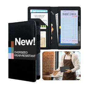 LINTRU Oversized Server Book, Expandable & Zipper Pockets Server Books for Waitress, Double Reinforced & Wear-Resistant PU Leather Waitress Book, Perfect for Restaurants, Cafés & Bars (Black) in Kuwait