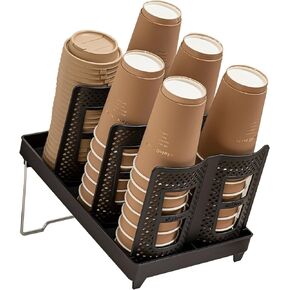 حامل أكواب وغطاء، موزع أكواب ورقية للاستعمال مرة واحدة مع حامل، 6 فتحات لأكواب القهوة وحامل تخزين الغطاء مع منظم القش لمحطة القهوة والمكتب والمنزل وغرفة الاستراحة والمطعم in Kuwait