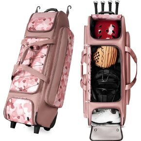 Large Rolling Baseball Catchers Gear Bag with Wheels, Wheeled Softball Bag for 4 Bats with Fence Hooks Waterproof Pocket Shoe Compartment for T-Ball Adult, Baseball Equipment Duffle Bag in Kuwait