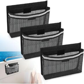 Linkstyle 3PCS Boat Storage Mesh Bag, Self Adhesive Marine Caddy Organizer with Reflective PVC Mesh Bag for Boat Cabin Deck RV Storage Accessories Waterproof in Kuwait