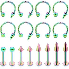 Dyknasz 20Pcs 16G Cartilage Earring Stud Forward Helix Tragus Earrings Internal & External Threaded Labret Lip Ring Medusa Monroe Retainer Piercing Jewelry for Women Men in Kuwait