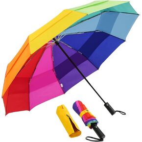 Lejorain Large Golf Umbrella Windproof - Oversized 54inch Double Layer Rainbow 10Ribs Folding Travel Umbrella Compact Auto Open Close for Rain Women/Men in Kuwait