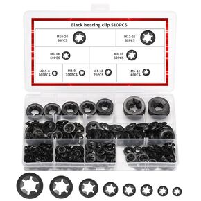 مجموعة متنوعة من 510 قطعة من غسالات قفل النجوم الداخلية، غسالات قفل النجوم بالضغط على النجوم، غسالة معدنية سريعة التثبيت، M2.5 M3 M4 M5 M6 M8 M10 M12 (أسود) in Kuwait
