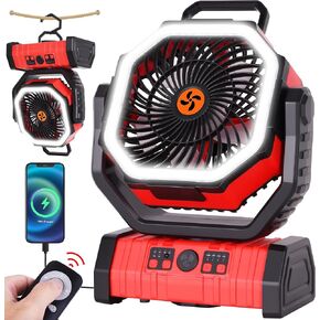 20000mAh Emergency Battery Powered Fan & LED Light, Battery Operated Rechargeable Fan for Power Outage, Car Defrosting, Indoor Use with 360° Oscillating & Hook, 8H Timer, Portable Camping Fan in Kuwait