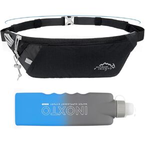 INOXTO Slim Running Belt Fanny Pack for Women and Men Sports Waist Bag Pack with 300ml Water Bottle for Running Walking Cycling Hiking Reflective Running Pouch Belt for All Phones (Black) (Black) in Kuwait