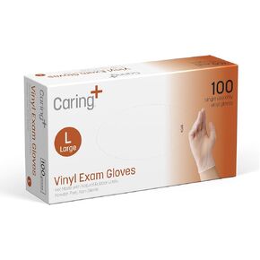 Caring Vinyl Exam Gloves Powder Free and Not Made with Natural Rubber Latex, Gloves for Medical Use, First Aid, Food Prep in Kuwait