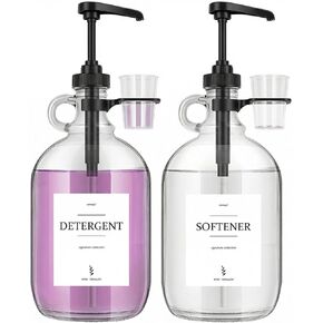 2 Pcs Glass Liquid Laundry Detergent Dispenser with Cup Holders, Half Gallon Dispenser for Laundry Room (64 oz. Each), Laundry Detergent Bottles with Pump Dispenser - (Black Pumps) in Kuwait