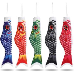 DOITOOL 5 قطع من جورب سمك الشبوط الياباني، Koinobori 15.7 بوصة جورب سمك كوي سمكة علم غاسل للحديقة في الهواء الطلق ديكور معلق للأولاد يوم Izakaya فناء ساحة الديكور in Kuwait