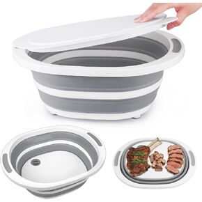 حوض غسيل قابل للطي، حوض أطباق بسعة 7.5 لتر، مقالي أطباق قابلة للطي لحوض المطبخ، طبق 2 في 1 + لوح تقطيع، حوض أطباق محمول للتخييم والشواء وحوض الغسيل ودلو مع غطاء in Kuwait