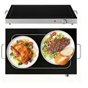 OLIXIS Electric Warming Tray 25" x 15", Full Glass-Top Food Warmer with Adjustable Temperature Control, Food Warming Mat for Buffet, Sabbath, Holiday Parties and Daily Dining, Black in Kuwait