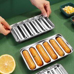 Sausage Mold with Lid, 304 Stainless Steel Hot Dog Mold Homemade 6-Cavity Cooking Steaming Sausage Baking Mold Tool for Homemade Hotdog Food Supplement in Kuwait