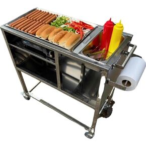 Hot Dog Cart | Stainless Steel Cart with 20" Aluminum Griddle | Propane or Butane Powered | Portable 4 Wheels | Street Food Cart for Catering & Vending | Carrito Hot Dogs | Outdoor Cover Included in Kuwait