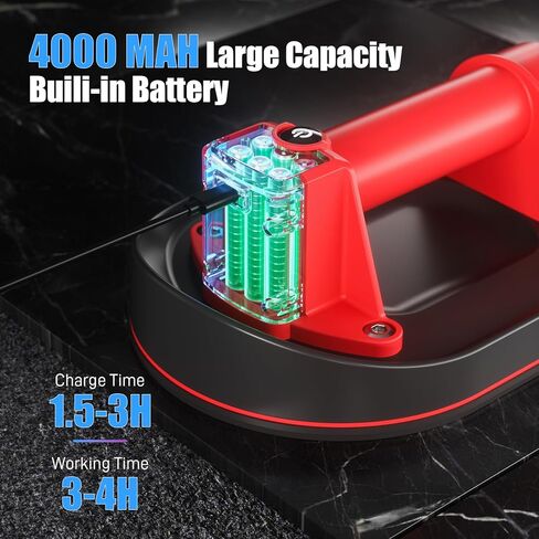 طقم رفع كأس شفط كهربائي مع مطرقة، أداة إصلاح فجوات الأرضية، أداة تثبيت الأرضيات الخشبية بسعة 573 رطل - قبضة فراغ تلقائية لإصلاح الزجاج والحجر والبلاط والأرضيات in Kuwait
