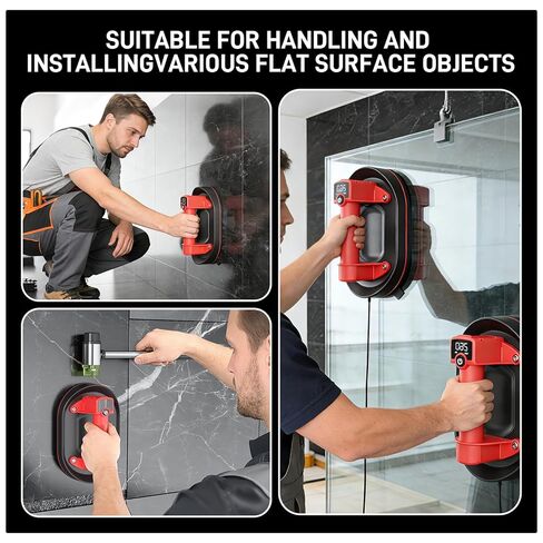 طقم رفع كأس شفط كهربائي مع مطرقة، أداة إصلاح فجوات الأرضية، أداة تثبيت الأرضيات الخشبية بسعة 573 رطل - قبضة فراغ تلقائية لإصلاح الزجاج والحجر والبلاط والأرضيات in Kuwait