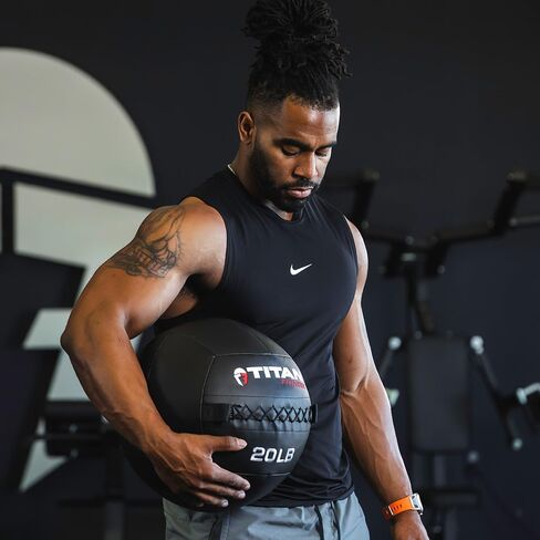 Titan Fitness 20 LB Composite Wall Ball, Soft Shell Poly-Composite Laminate Cross Texture Non-Slip Grip, Tight Stitching, Medicine Ball for Core, Full-Body, Functional Workouts, Exercise Ball in Saudi Arabia