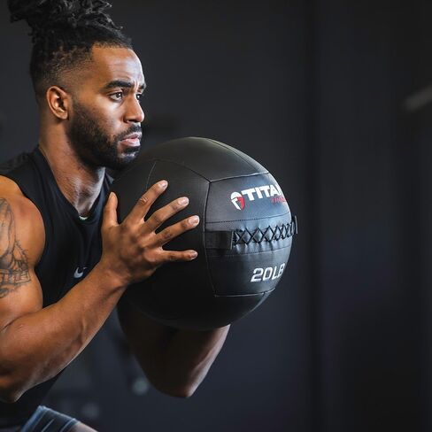 Titan Fitness 20 LB Composite Wall Ball, Soft Shell Poly-Composite Laminate Cross Texture Non-Slip Grip, Tight Stitching, Medicine Ball for Core, Full-Body, Functional Workouts, Exercise Ball in Saudi Arabia