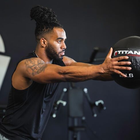 Titan Fitness 20 LB Composite Wall Ball, Soft Shell Poly-Composite Laminate Cross Texture Non-Slip Grip, Tight Stitching, Medicine Ball for Core, Full-Body, Functional Workouts, Exercise Ball in Saudi Arabia