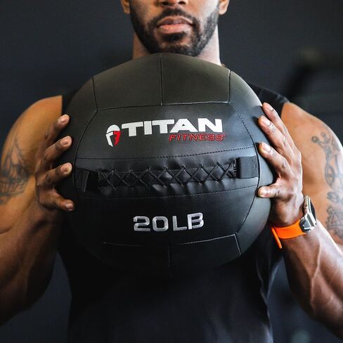 Titan Fitness 20 LB Composite Wall Ball, Soft Shell Poly-Composite Laminate Cross Texture Non-Slip Grip, Tight Stitching, Medicine Ball for Core, Full-Body, Functional Workouts, Exercise Ball in Saudi Arabia