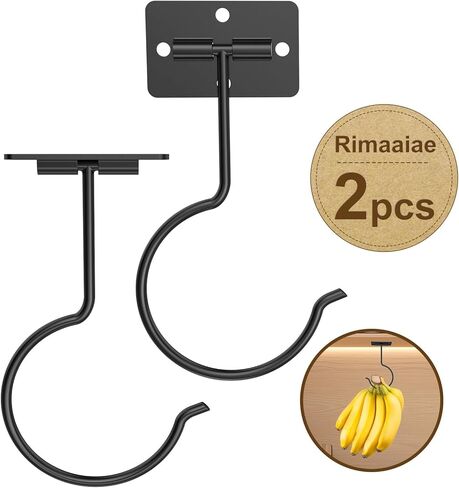2 Packs Under Cabinet Banana Hooks, Foldable Magnetic Banana Holder with Strong Self-Adhesive & Screws for Extra Stability, Metal Banana Stand for Kitchen Counter – Black in Saudi Arabia