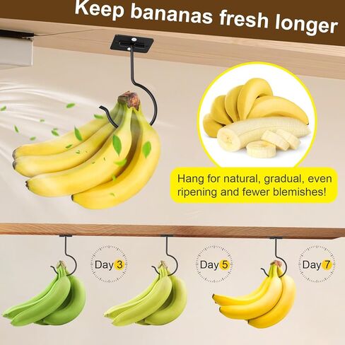 2 Packs Under Cabinet Banana Hooks, Foldable Magnetic Banana Holder with Strong Self-Adhesive & Screws for Extra Stability, Metal Banana Stand for Kitchen Counter – Black in Saudi Arabia