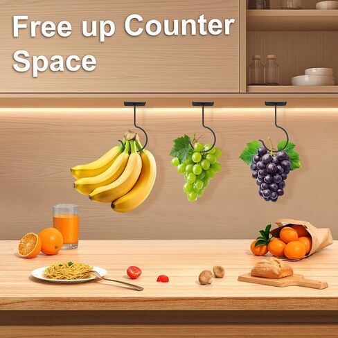 2 Packs Under Cabinet Banana Hooks, Foldable Magnetic Banana Holder with Strong Self-Adhesive & Screws for Extra Stability, Metal Banana Stand for Kitchen Counter – Black in Saudi Arabia