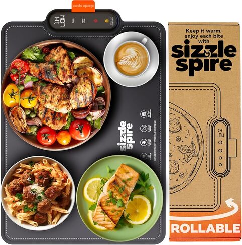 Electric Warming Tray, Rollable Silicone Warming Pad for Food with 4 Temperature Settings, auto Shut-Off, Great Food Warmer Mat for Parties, Buffets, Gatherings and Everyday Use - Gray in Saudi Arabia