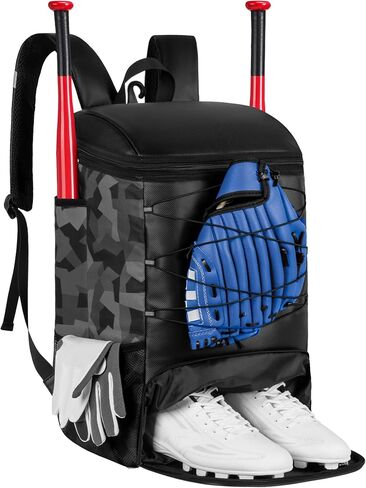 Softball Bag for Youth Adult, Sturdy Leather Baseball Bat Backpack with Shoe Compartment, Waterproof Baseball Bag with Fence Hook for TBall Bat & Equipment in Kuwait