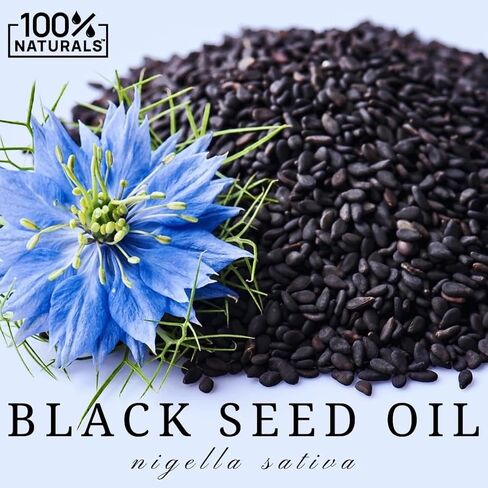 100% Naturals, Pure Virgin Organic Black Seed Oil (8oz Glass Premium Bottle) - Cold-Pressed Nigella Sativa Oil with Natural Antioxidants, High in Thymoquinone, Chemical-Free, Kosher, Non-GMO in Saudi Arabia