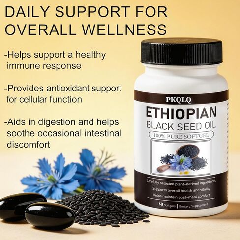 Organic Ethiopian Black Seed Oil Softgels, 60 Count - Cold-Pressed with Occurring Thymoquinone, Plant-Based for Daily Wellness (1) in Saudi Arabia