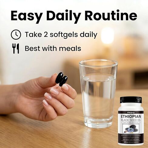 Organic Ethiopian Black Seed Oil Softgels, 60 Count - Cold-Pressed with Occurring Thymoquinone, Plant-Based for Daily Wellness (1) in Saudi Arabia
