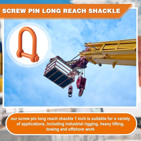 2 Pcs Screw Pin Long Reach Shackle 1 Inch (wll 9.5 Tons), Long Reach Shackle with Painted Screw Pin, Clevis D-Ring Lifting Attachment, Professional Use, Industrial Alloy Steel in Kuwait
