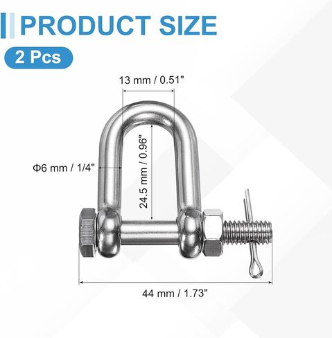 PATIKIL 2 Pcs 304 Stainless Steel D Ring Shackles, 1/4" (6mm) Marine Grade D Shape Clevis Screw Pin Shackle for Outdoor Boat Sailboat Chain Rigging Clasp, Silver in Saudi Arabia