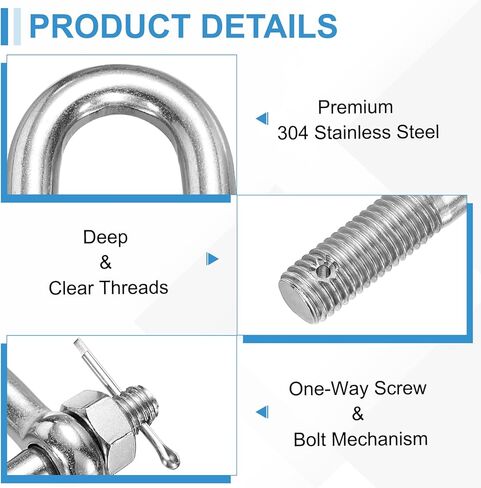 PATIKIL 2 Pcs 304 Stainless Steel D Ring Shackles, 1/4" (6mm) Marine Grade D Shape Clevis Screw Pin Shackle for Outdoor Boat Sailboat Chain Rigging Clasp, Silver in Saudi Arabia