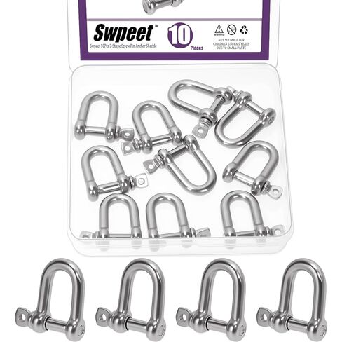 Swpeet 12Pcs 4 Sizes 5/32" 1/4" 5/16" 3/8" 304 Stainless Steel D Shape Shackle Assortment Kit, D Shaped Bow Shackles, Heavy Duty Marine Grade D Shackles, Screw Pin Shackle for Paracord Jewelry in Saudi Arabia
