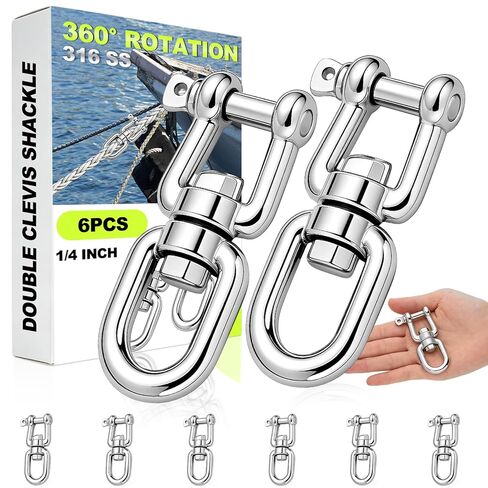 Frienda 6 Pcs 316 Stainless Steel 1/4 (M6) Eye and Jaw Swivel Anchor Swivel Shackle 360° Rotation Double Clevis Shackle Marine Grade Accessories in Saudi Arabia