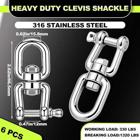 Frienda 6 Pcs 316 Stainless Steel 1/4 (M6) Eye and Jaw Swivel Anchor Swivel Shackle 360° Rotation Double Clevis Shackle Marine Grade Accessories in Saudi Arabia