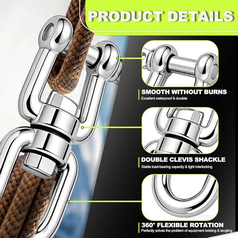Frienda 6 Pcs 316 Stainless Steel 1/4 (M6) Eye and Jaw Swivel Anchor Swivel Shackle 360° Rotation Double Clevis Shackle Marine Grade Accessories in Saudi Arabia