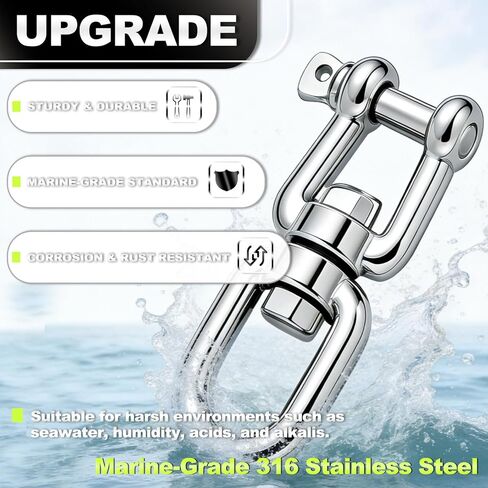 Frienda 6 Pcs 316 Stainless Steel 1/4 (M6) Eye and Jaw Swivel Anchor Swivel Shackle 360° Rotation Double Clevis Shackle Marine Grade Accessories in Saudi Arabia