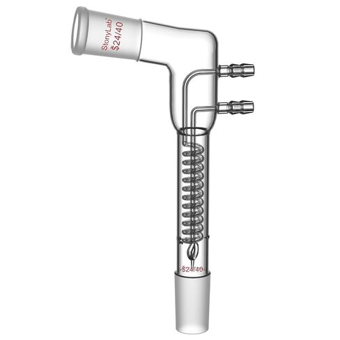 stonylab Coil Reflux Condenser, Bent 105° Borosilicate Glass Dimroth Condenser, 24/40 Joints and 100 mm Coil Section, Laboratory Condensation Tube for Distillation Experiment in Saudi Arabia