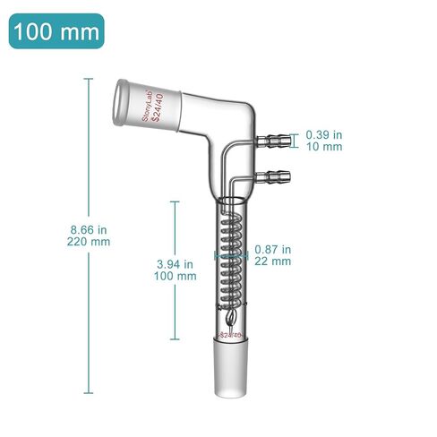 stonylab Coil Reflux Condenser, Bent 105° Borosilicate Glass Dimroth Condenser, 24/40 Joints and 100 mm Coil Section, Laboratory Condensation Tube for Distillation Experiment in Saudi Arabia