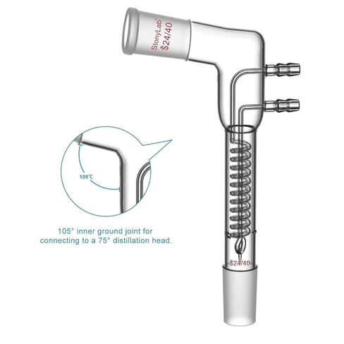 stonylab Coil Reflux Condenser, Bent 105° Borosilicate Glass Dimroth Condenser, 24/40 Joints and 100 mm Coil Section, Laboratory Condensation Tube for Distillation Experiment in Saudi Arabia