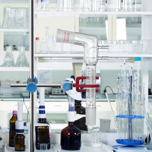stonylab Coil Reflux Condenser, Bent 105° Borosilicate Glass Dimroth Condenser, 24/40 Joints and 100 mm Coil Section, Laboratory Condensation Tube for Distillation Experiment in Saudi Arabia