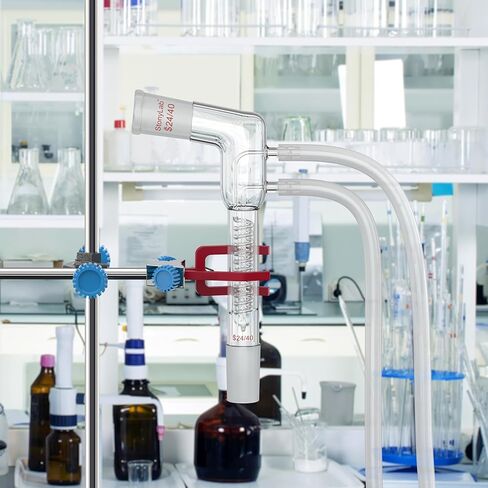 stonylab Coil Reflux Condenser, Bent 105° Borosilicate Glass Dimroth Condenser, 24/40 Joints and 100 mm Coil Section, Laboratory Condensation Tube for Distillation Experiment in Saudi Arabia