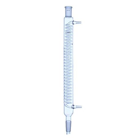 Laboy Glass Coiled Reflux Condenser, Coil Style, 300 mm Jacket Length, 24/40 Joints, 8 mm Glass Hose Connections, Borosilicate 3.3 Lab Glassware for Organic Chemistry in Saudi Arabia