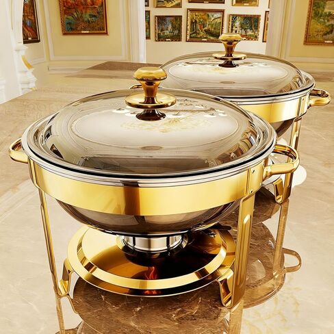 Chafing Dishes for Buffet, 4 Pack 5QT Round Stainless Steel Chafing Dish Set for Home Parties, Christmas Gatherings, Catering Events Complete Buffet Warmer Set (Rose Gold 4) in Saudi Arabia