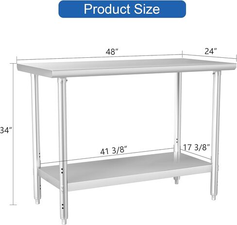 HARDURA All Stainless Steel Table 24X48 Inches Metal Table Commercial Kitchen Prep Table with Adjustable Undershelf NSF for Prep in Kuwait